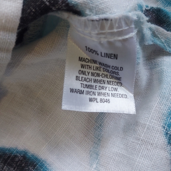 JM Collection Floral Abstract Blue White Linen Button Up 3/4 Sleeve, 4P - Picture 6 of 8